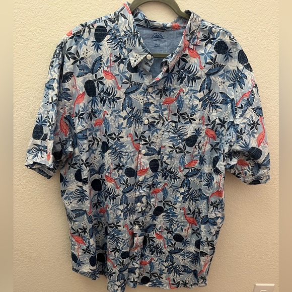 IZOD Saltwater 2XLT Men’s Flamingo Print Shirt|Tropical Button-Down Resort Style - Picture 1 of 6
